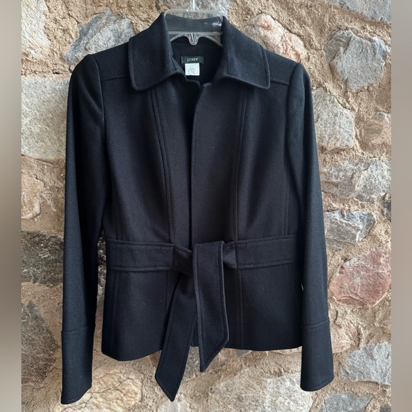 J. Crew Robert Noble Scottish Wool Belted Blazer Black Women’s Size 2 - Picture 4 of 12